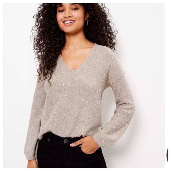LOFT Sweaters - Loft Sequin Shimmer Double V Sweater L
